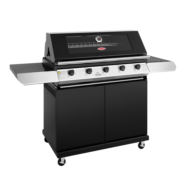 Beef Eater 1200 Series Black Enamel 5 Burner BBQ & Trolley w/ Side Burner, Cast Iron Burners & Grills BMG1251BB (8057674006834)