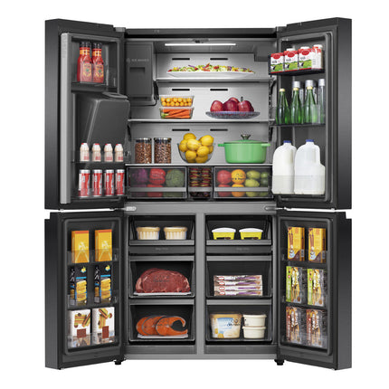 Hisense 585L Quad Door French Door Fridge with Ice and Water Dispenser Black Steel HRCD586TBWB