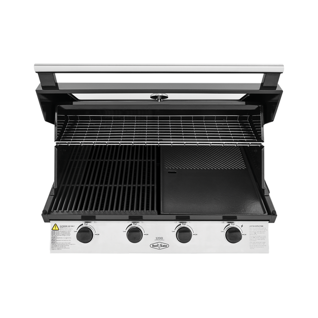 Beef Eater 1200 Series Black Enamel 4 Burner Built In BBQ w/ Cast Iron Burners & Grills BBG1240BB (8057673711922)